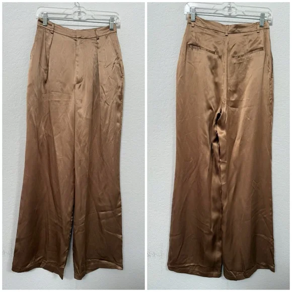 Reformation Willa Trousers Silk Pants Croissant Tan Size 2 - Picture 4 of 4